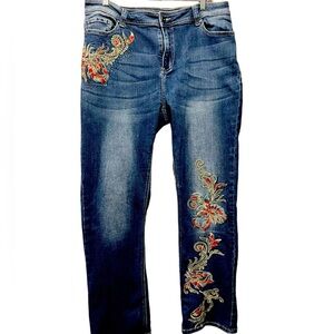 REBA Women's Embellished Stretch Mid Rise Denim Blue Jeans Size 16